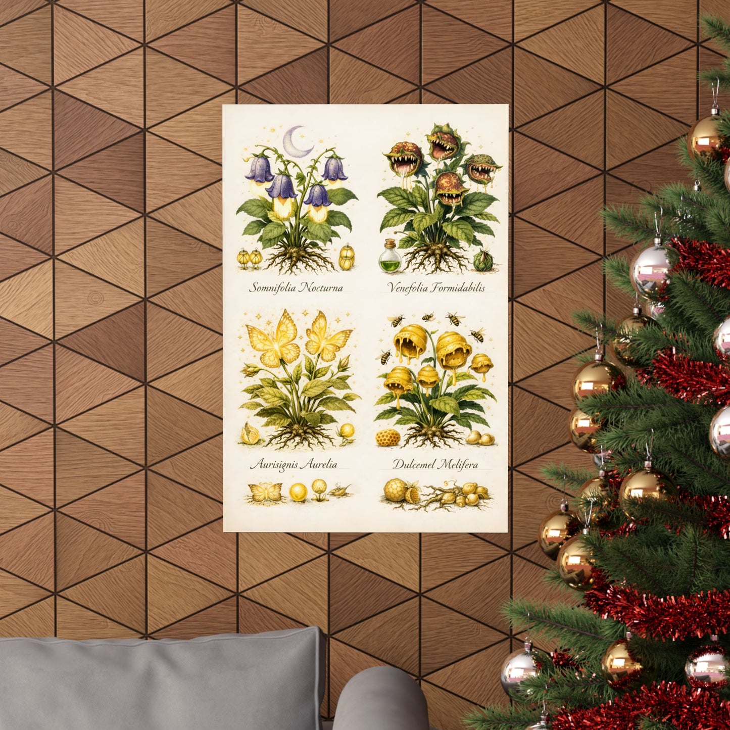 Fantastic Botanical Element Art Poster — Vintage Spark, Hunger, Fiery, Honey Bee Plants (Matte Vertical)